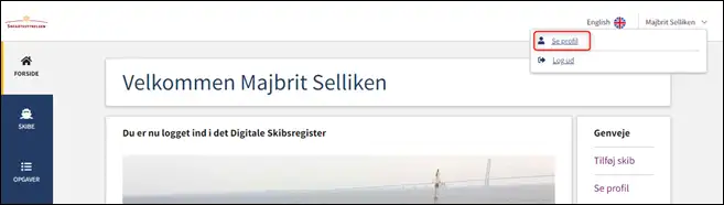 Forsiden i Digitalt Skibsregister