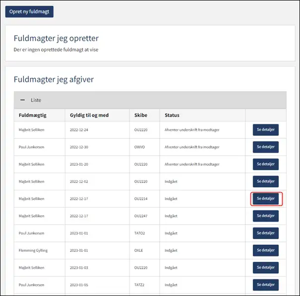 Oversigt over afgivne fuldmagter