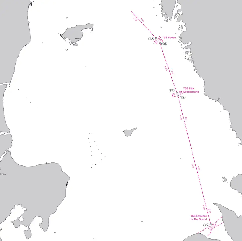 Kort over rute S langs den svenske kyst